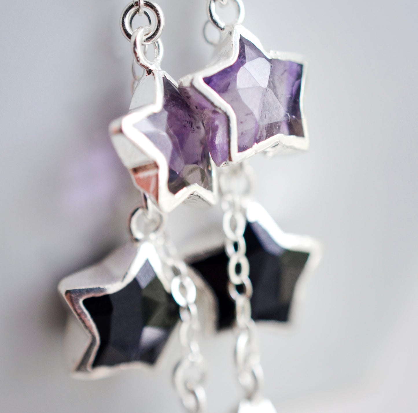 Star Gazer Earrings: Amethyst, Onyx, Labradorite