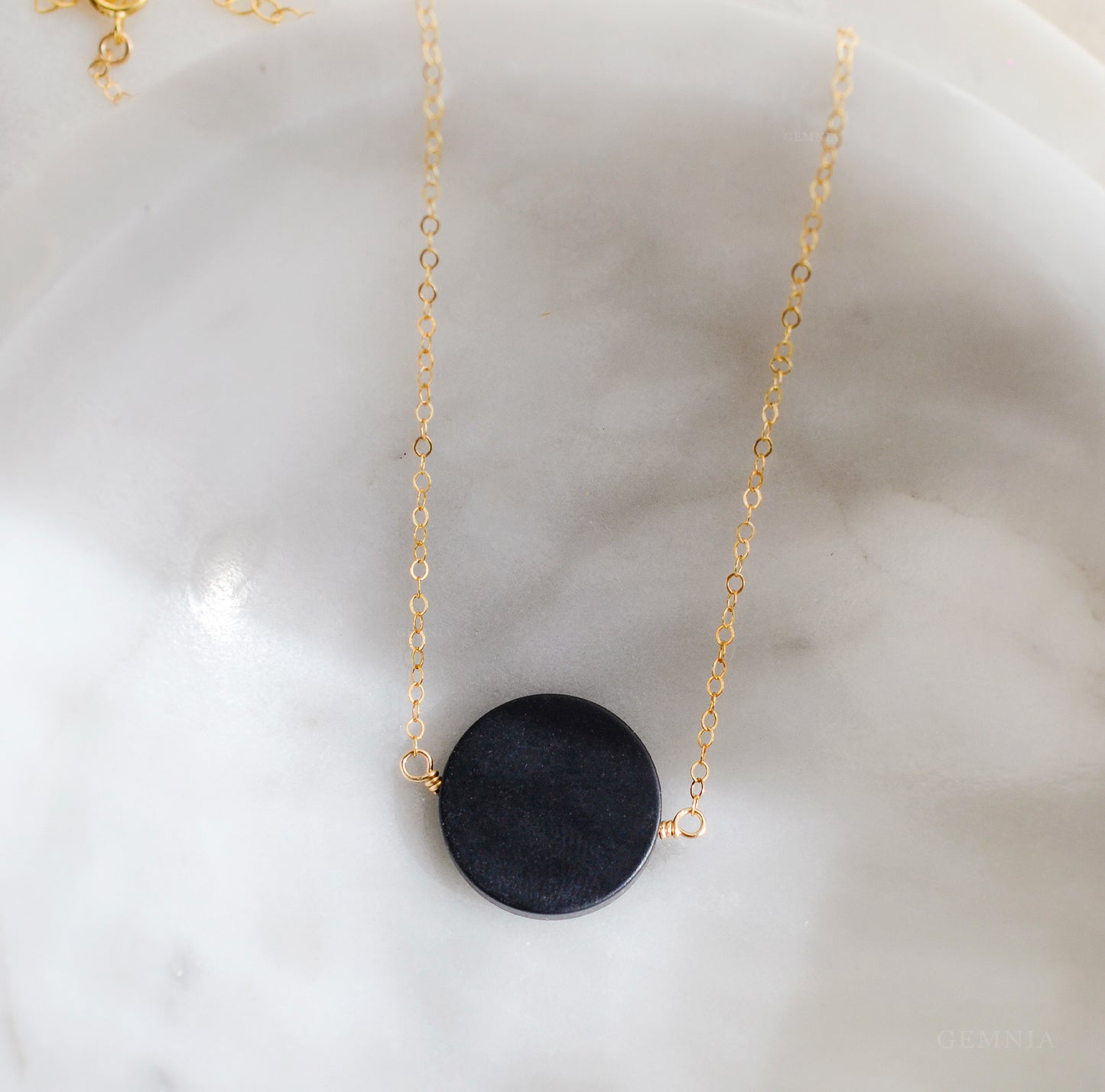 Matte Black Onyx Circle Pendant in Sterling Silver or 14k Gold Filled