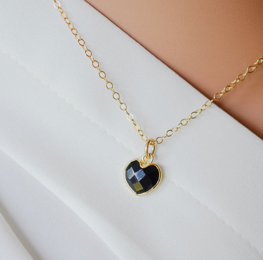 Black Onyx Heart Necklace in 14k Gold Filled