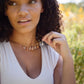Orange, peach Sunstone and clear Crystal Quartz teardrops dangle off a 14k gold filled chain.  Modeled image.