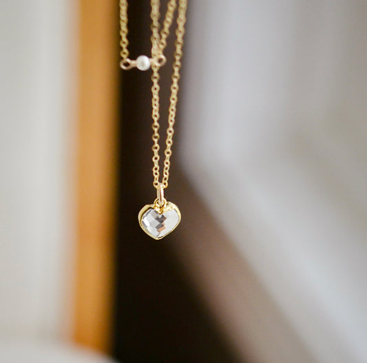 Clear Crystal Quartz Heart Necklace in 14k Gold Filled