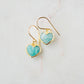 Aqua blue Amazonite gemstone heart earrings in gold.  Natural Stones.