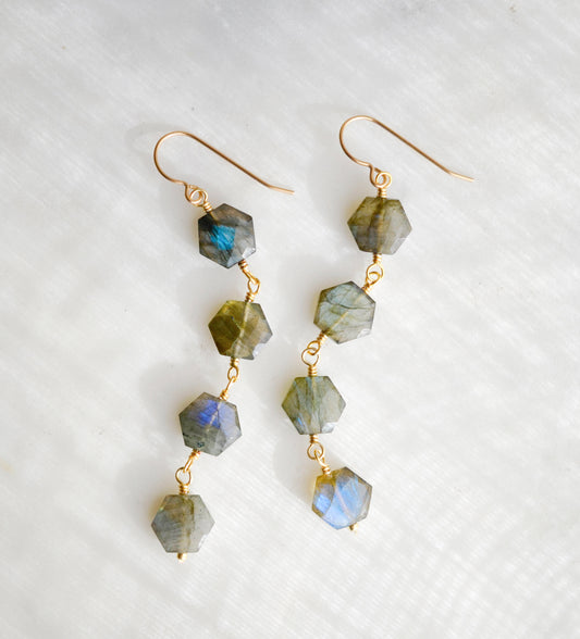 Azora Earrings - Hexagonal Labradorite