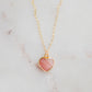 Handmade necklace with a natural pink opal heart-shaped pendant on a 14k gold filled chain. Handcrafted dainty gemstone jewelry by Gemnia.
