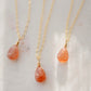 Orange Sunstone smooth polished teardrop pendant on a 14k gold filled chain. Stones shimmer in the light and when turned from side to side. 