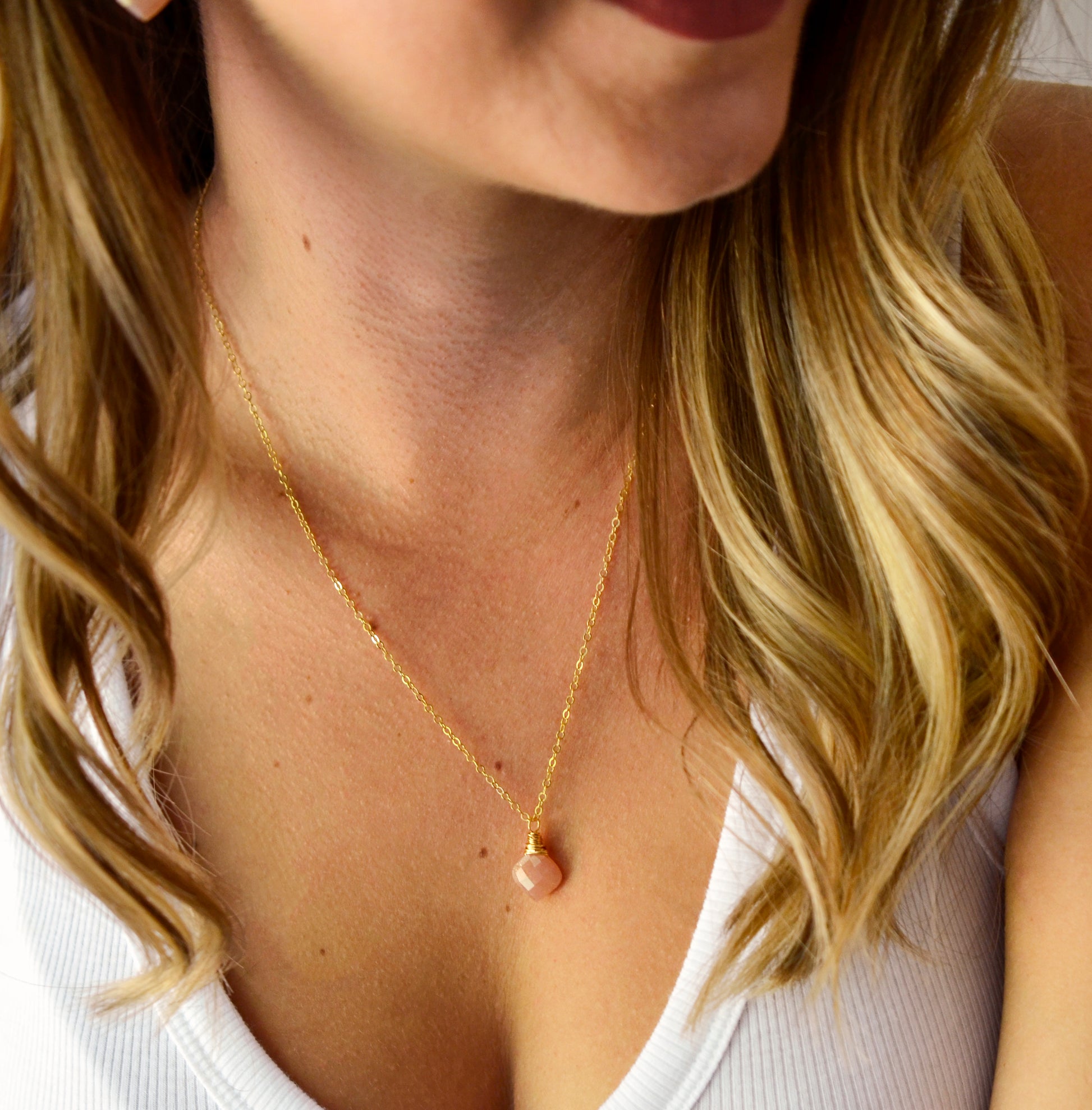 Peach Sunstone Necklace - 14k Gold Fill or Sterling Silver - Natural Sunstone - Wire Wrapped Gemstone Pendant - Peach Wedding Jewelry