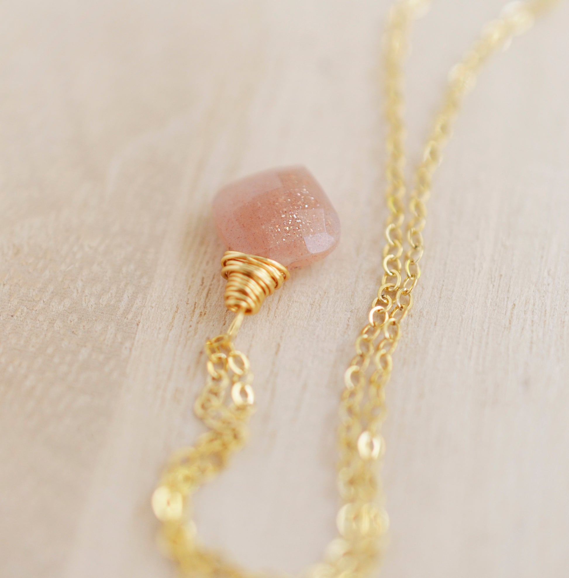 Peach Sunstone Necklace - 14k Gold Fill or Sterling Silver - Natural Sunstone - Wire Wrapped Gemstone Pendant - Peach Wedding Jewelry