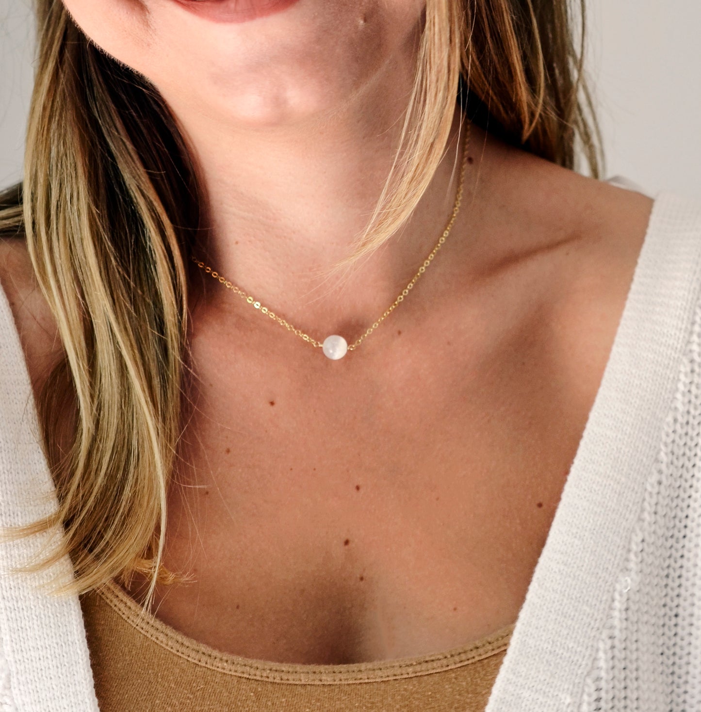 Natural Minimalist Selenite Round Necklace on Sterling Silver or Gold Filled Chain