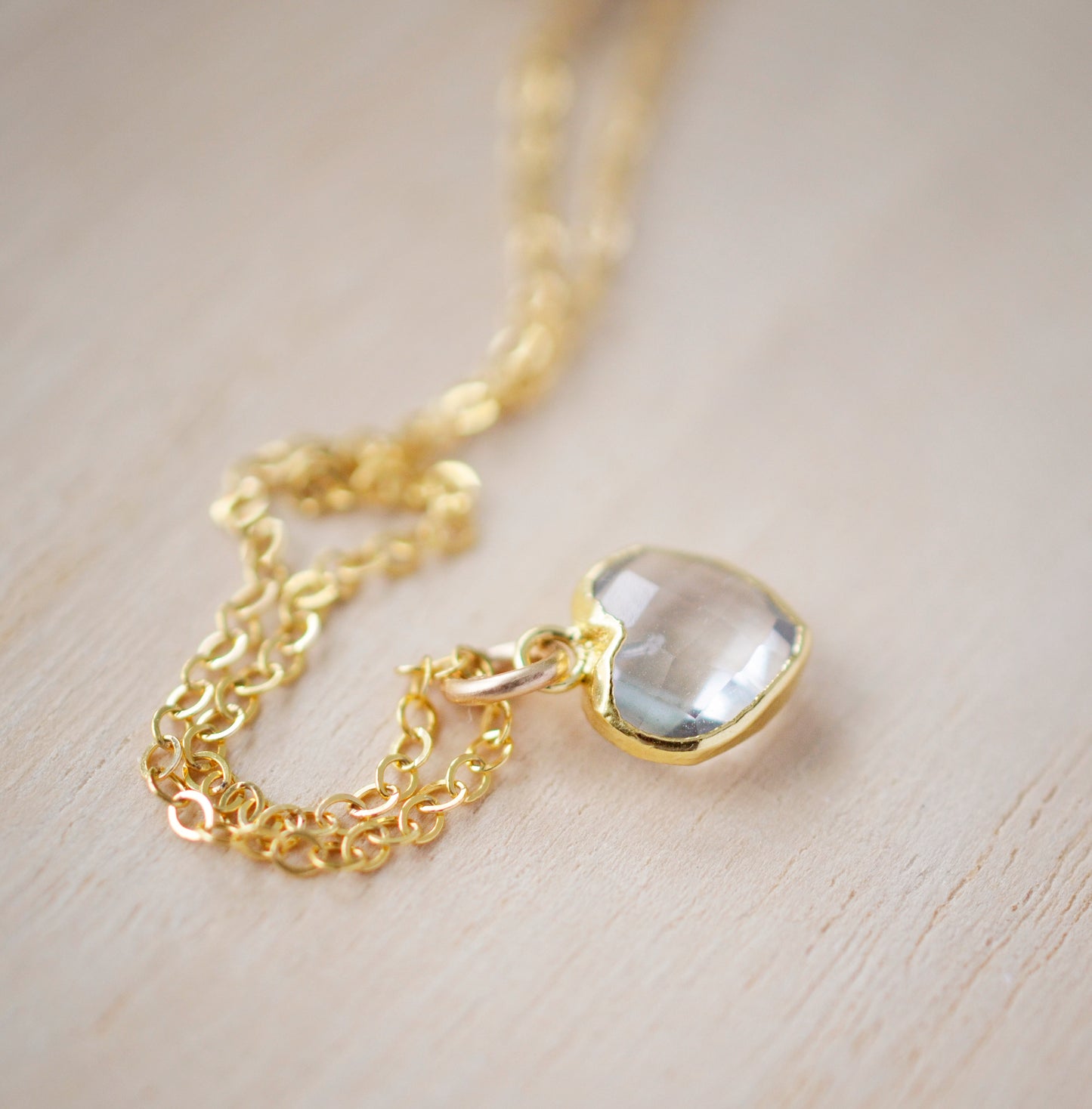 Clear Crystal Quartz Heart Necklace, 14k Gold Filled