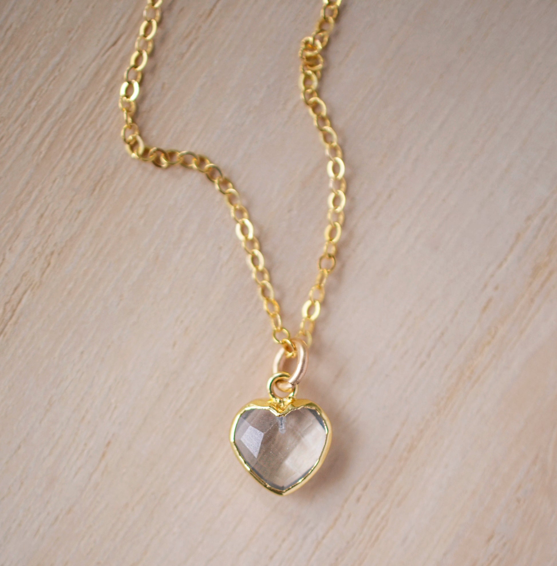 Clear Crystal Quartz Heart Necklace, 14k Gold Filled